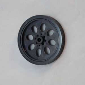 Black wheel with oval openings and a splined central bore