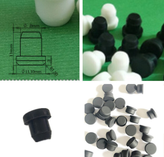 Black and white flange plugs with a dimension sketch and product views