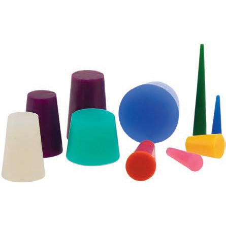 Assorted colored tapered plugs and pull-handle plugs