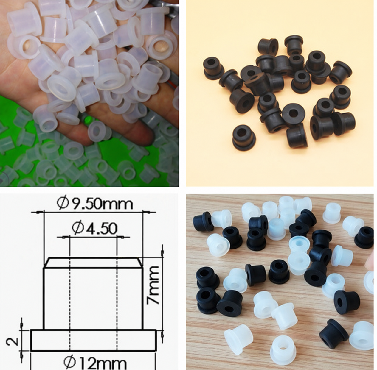 Black and white hollow flange plugs with a dimension diagram