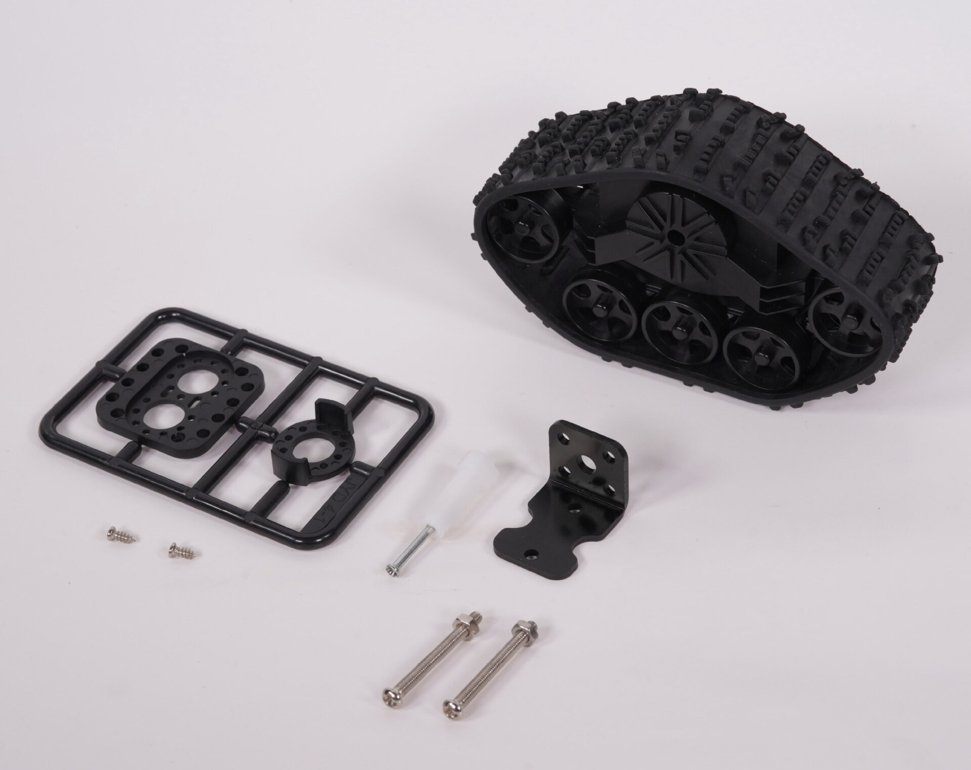 Robot tank track and wheel kit with loose brackets and fasteners
