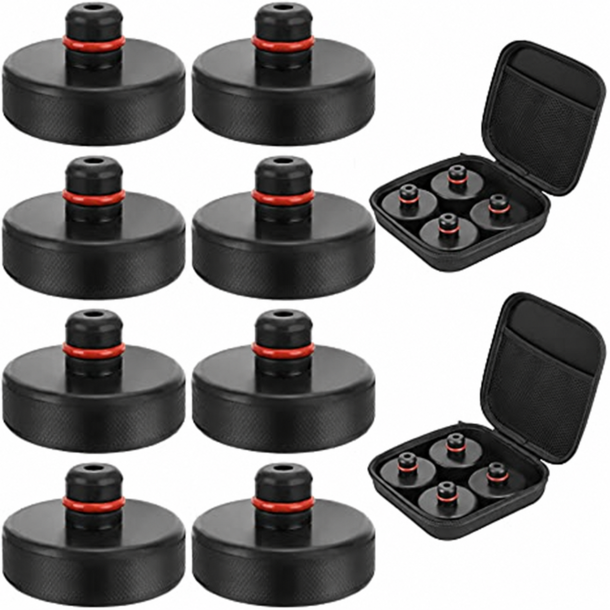 Black rubber jack pads with carrying cases