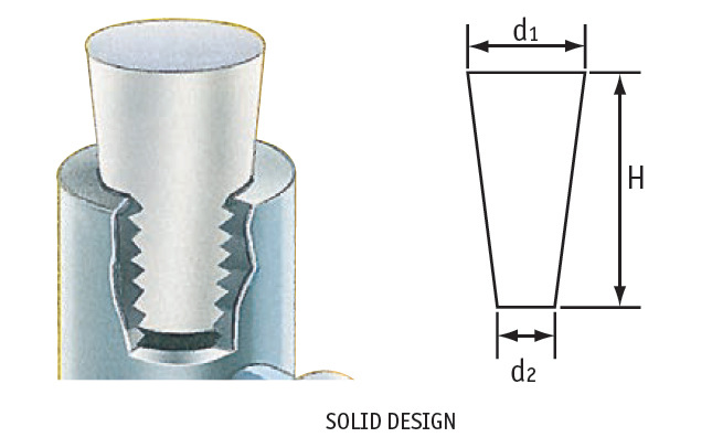 Solid tapered plug design with d1, d2 and height dimension labels